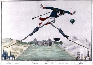 Fentről lefelé... vagy okok és következmények. Karikatúra I. Napóleon trónról Fontainebleau-ba való lemondásáról a spanyol háború és az oroszok visszavonulása után. 1814. . Milánó alkotó: Unknown artist