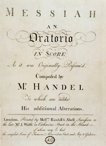 George Frederick Handel (Georg Friedrich Handel) honosított angol német zeneszerző „The Messiás” (A Messiás) című partitúrájának előképe alkotó: Unknown artist