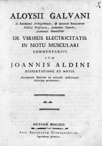 A ""De Viribus Electricitatis in Motu Musculari Commentarius" előlapja"" Luigi Galvani olasz fizikus értekezése az elektromosság keringéséről az állatok izomzatában alkotó: Unknown artist