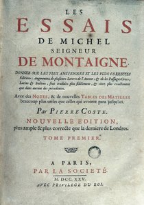 Michel de Montaigne (1533-1592) francia író és humanista „Les essays” című művének előlapja. 1725 Barcelona. Biblioteca de Catalunya alkotó: Unknown artist