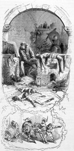 Gilles de Rais (Retz ou Rays) (1404-1440) helyzetben: a varázslók mágikus műveleteikhez halva született gyermekeket vásároltak (XV. század) - metszet, n.d. alkotó: Unknown artist