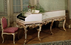 Wolfgang Amadeus Mozart (1756-1791) osztrák zeneszerző csembalója (Mozart osztrák zeneszerző csembalója) 18. századi Prága, Mozart-múzeum alkotó: Unknown artist