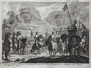 Henri, Brederode grófja (Hendrik Graaf van Brederode) (1531-1568), elhagyva Antwerpent (Hollandia, Hollandia), I. Vilmos orange-nassaui (Orange Nassau), Orange hercege (vagy Guillaume, a Taciturn) elé kerül. alkotó: Unknown artist