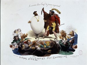 Hernani fenséges, romantikus étel - rajzfilm Victor Hugo „Hernani” című drámájáról (“A hernani csata”), névtelen litográfia alkotó: Unknown artist