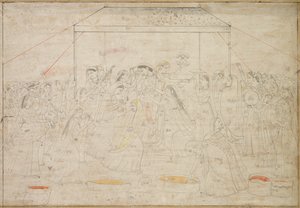 Hindu isten Krishna női ruhákba öltözött a Tavaszi Fesztivál Holi alkalmából alkotó: Unknown artist