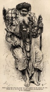 A hindu megfogadta, hogy nagy vaskarikát visel a nyakában. Alfred Grandidier 1862-1864-es metszete India meridionális tartományaiban való utazás szemléltetésére, megjelent a „le tour du monde”-ban, D