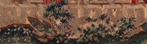 Saint Piat és Saint Eleuthère története, 5. jelenet Részlet balra lent. Városfalak és bokrok. alkotó: Unknown artist