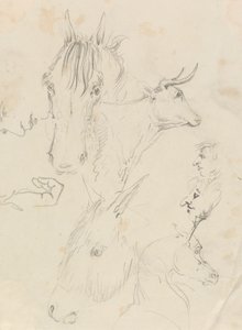 Lovak, tehén és férfiak alkotó: Unknown artist