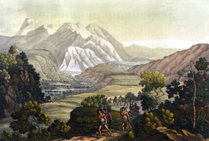 Humboldt és Bonpland hordozószékeken kelnek át Quindiu hegyén. Alexander Von Humboldt Andok-útjáról (Alexandre de Humboldt alkotó: Unknown artist