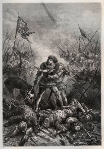 Százéves háború: II. Jó János francia király és fia, II. Fülöp, burgundi (1342-1404), aki „Philippe le Hardiként” ismert, harcol az angolokkal a poitiers-i csatában 1356. 09. 19-én (király) Franciaország II. János francia (1319-1364) és fia, Fülöp alkotó: Unknown artist