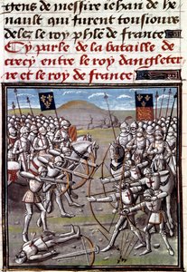 Százéves háború: a crecy-i csata 1346.08.26-án a franciák és az angolok között. Miniatűr Jean Froissart (1337-1400) krónikáiból alkotó: Unknown artist