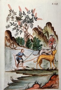 Indiánok szántóföldön kutyákkal, Baltazar Martinez Companion és Bujanda, Trujillo püspöke (1782-1785) „Trujillo del Peru” vagy „Codex Martinez Companion” című könyvéből alkotó: Unknown artist