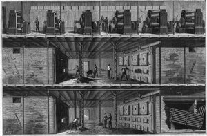 Kazánok és gőzdinamók felszerelése a New York-i központi elektromos elosztó állomáson (Edison System) 1884-ben. alkotó: Unknown artist