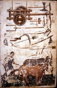 Eszközök a szántóföldi munkához és egy szántó ember – a Hesiodész „” Scutum Herculisban (Héraklész pajzsa)” alkotó: Unknown artist