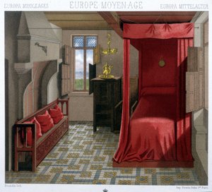 Egy 15. és 16. századi ház belseje. A. Racinet: „Le costume historique alkotó: Unknown artist