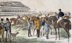 Zsokék és lovaik a verseny előtt - metszet, c. 1850 alkotó: Unknown artist