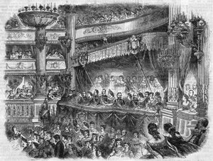 II. Sándor orosz császár (1818-1881) utazása Párizsba: Gálabemutató az Opera Garnier-ben. Metszet „” L