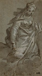 Térdelő, felhőbe burkolózó női alak (recto); figuravázlatok (verso) alkotó: Unknown artist