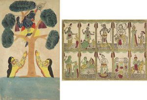 Krishna ellopja a tehénlányok (gopisz) ruháit (recto); Das Avataras, Visnu tíz inkarnációja (verso) alkotó: Unknown artist