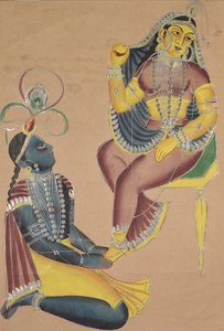 Krishna simogatja Radha lábát alkotó: Unknown artist