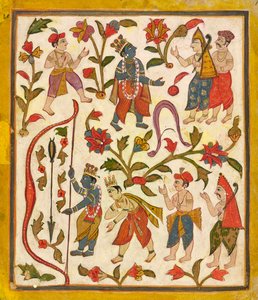 Krisna és az íj, 24. fólió a „Tula Ram” <em>Bhagavata Puránából</em> alkotó: Unknown artist