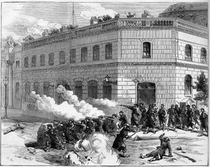 La Commune de Paris 1871-ben. Az Elysee-palota védelme a Federes (Communards) által. alkotó: Unknown artist