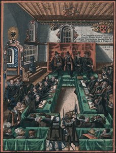 La Conference religieuse de Ratisbonne en 1601 – Az 1601-es regensburgi vallási kollokvium, Anonymous. Rézmetszet, akvarell, c. 1605. Historisches Museum der Stadt Regensburg alkotó: Unknown artist