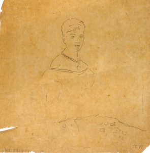 Hölgy estélyi ruhában a Milói Vénusz figurájával alkotó: Unknown artist