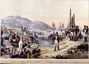 I. Napóleon partraszállása Antibesben 1815-ben. 19. századi metszet. alkotó: Unknown artist
