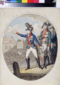 Alexander Souwaroff marsall (Souvaroff vagy Souvarov vagy Alexander Souvorov) (1729-1800) csapatokat vizsgált a varsói szász palota választófejedelme előtt 1794-ben a Kosciuszko-felkelés idején. (Alexandr Suvorov tábornagy, felügyelő alkotó: Unknown artist