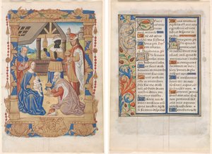 Levél az órák könyvéből: Mágusok imádása (recto) és Szöveg illusztrált szegéllyel (verso) (3/3 kivágott levél) alkotó: Unknown artist