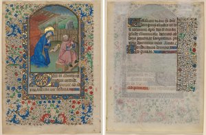 Levél egy órakönyvből: Születés (recto) és Szöveg (verso) alkotó: Unknown artist