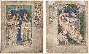 Levél egy zsoltárból(?): Angyali üdvözlet (recto); Születés (fordítva) alkotó: Unknown artist