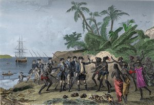 Louis Antoine (Louis-Antoine) Bougainville-ből, francia navigátor (1729-1811), beszédet mond a marquises Tahiti szigeteihez április 6-án alkotó: Unknown artist