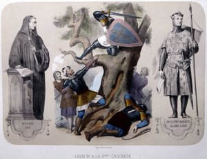 VII. Lajos a szaracénok ellen harcol a 2. keresztes hadjárat során – litográfia, 19. század vége alkotó: Unknown artist