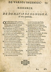 Luis de GOGOORA Y ARGOTE, "Romance a una partida" (nyomtatás) alkotó: Unknown artist