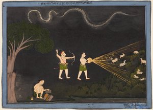Maharana Jagat Singh II, Mewar (ur. 1734–1751) Bhilnek öltözve, éjszaka szarvasra vadászik alkotó: Unknown artist