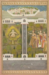 Mahliqa, a kínai császár lánya, a Madáremberre mutat Khwaja Mubarak: Levél egy költői románcból I. Shah Alamhoz (recto) alkotó: Unknown artist