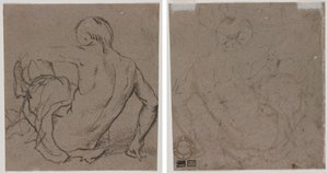 Férfi ül a földön, hátulról nézve (recto); Vázlat (fordítva) alkotó: Unknown artist
