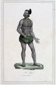 Byron-szigetek tetoválásos embere (Polinézia) – Paul Jonhanneaud abbé „A föld különböző népei” című művében, Librairie des Bons livres alkotó: Unknown artist