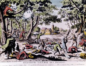 Parasztok által lelőtt martalócok. 18. századi nyomtatvány Paris, B.N. alkotó: Unknown artist
