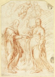 Szűz Mária házassága (recto); az arc alsó felének vázlatai profilban (verso) alkotó: Unknown artist
