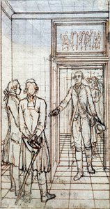 Goethe és Jung Stilling találkozója Strasbourgban. 19. századi rajz. alkotó: Unknown artist