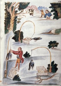 A madarak lasszós fogásának módja, Baltazar Martinez Compañón y Bujanda, Trujillo püspöke (1782-1785) "Trujillo del Peru" vagy "Códice Martínez Compañón" című könyvéből alkotó: Unknown artist