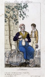 Tejet palackba öntve egy fiatal férfinak - „” Cris de Paris”-ban”, deb. 19. század alkotó: Unknown artist