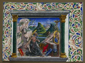 Kéziratból kivágott miniatúra: Jeromos a pusztában alkotó: Unknown artist