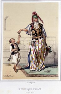 Mór nő egy gyerek kíséretében otthon Algírban a 19. század második felében. alkotó: Unknown artist