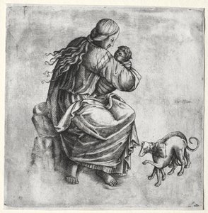 Anya és gyermeke két kutyával alkotó: Unknown artist