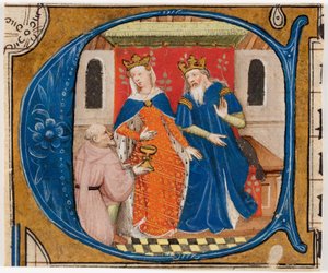 Nehémiás Artaxerxész király előtt, "C" kezdőbetű egy Bibliából alkotó: Unknown artist