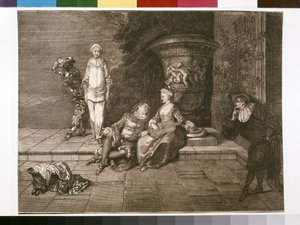 Eredeti metszet Pierrot-val balra alkotó: Unknown artist